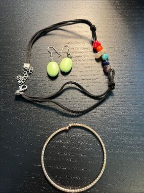 Mix jewelry two bracelets, and one pair of earrings.